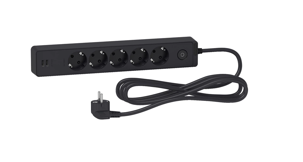 Удлинитель сетевой Schneider Electric 5 розеток/2 USB 3 м Черный (ST945U3В)