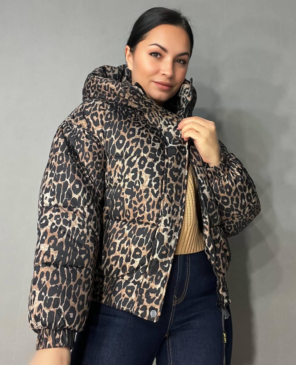 Куртка женская Lady Yep 9006 короткая с капюшоном леопардовый принт на резинке демисезонная р. 46 Темно-коричневый (3283) - фото 4 Куртка женская Lady Yep 9006 короткая с капюшоном леопардовый принт на резинке демисезонная р. 46 Темно-коричневый (3283) - фото 4
