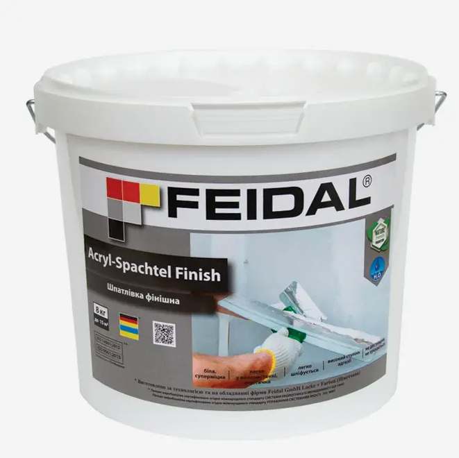 Шпаклевка финишная Feidal Acryl-Spachtel Finish готовая для внутренней отделки стен и потолков 8 кг Белый