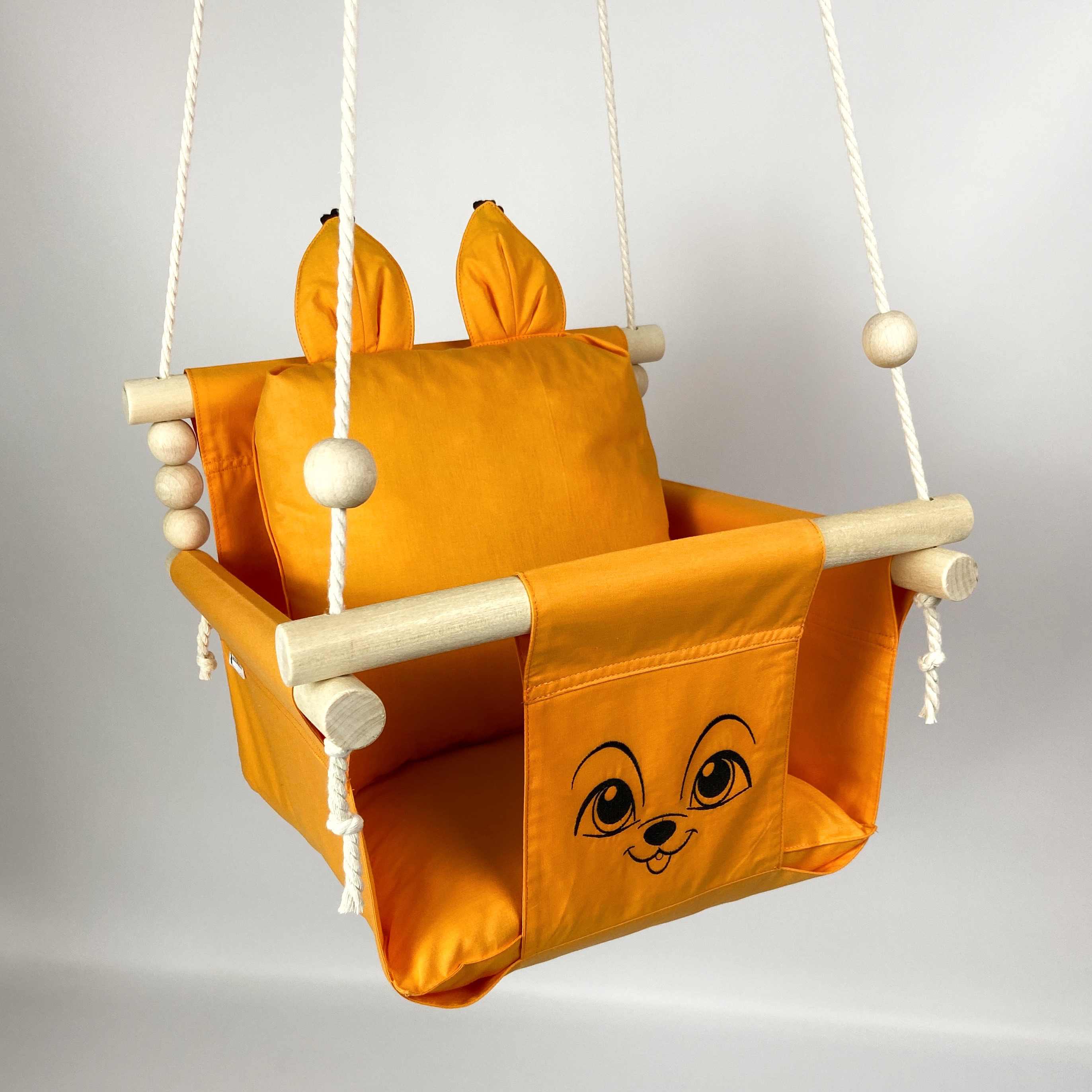 Детские качели подвесные хлопковые Зверята с ушками Оранжевый (gs-8689)