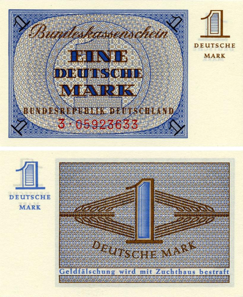 Коллекционная банкнота Германия 1 марка 1967 UNC ФРГ P28 (Б17974)