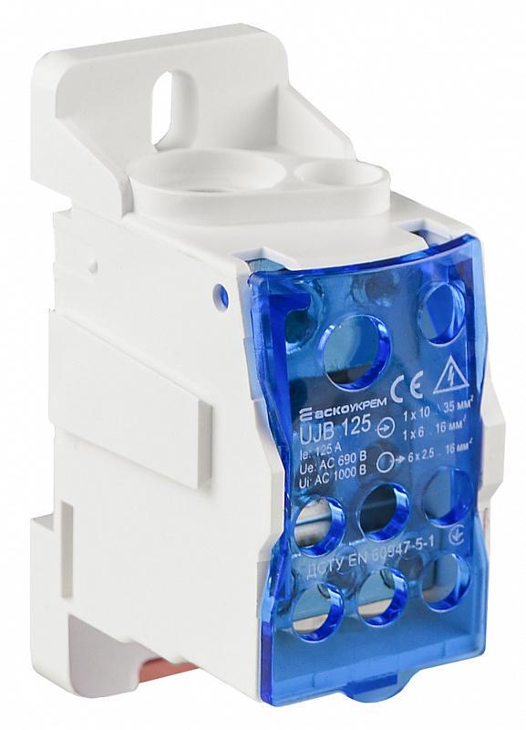 Блок распределительный АСКО-УКРЕМ UJB-125 125А вход 1х16 1х35 мм2 выход 6х16 мм2 на DIN-рейку (A0130010136)