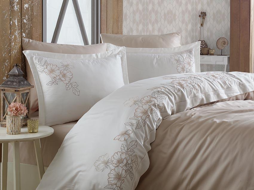 Комплект постельного белья Cotton area Dantela Vita hare евро сатин 9980494 Бежевый (DR012678)