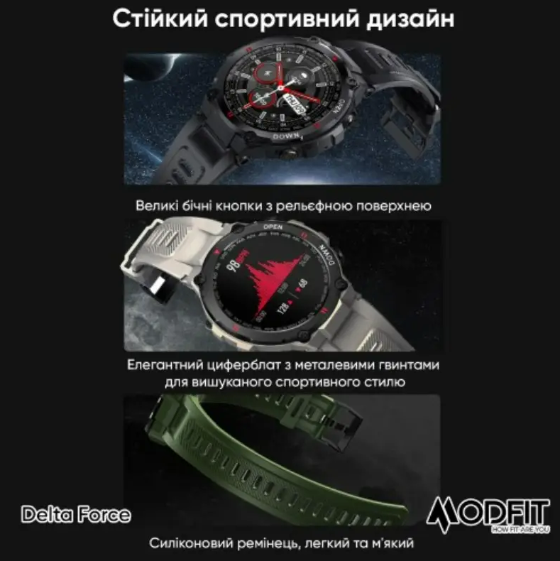 Смарт-годинник Modfit Delta Force All 36 мм Black (1077-0210) - фото 14