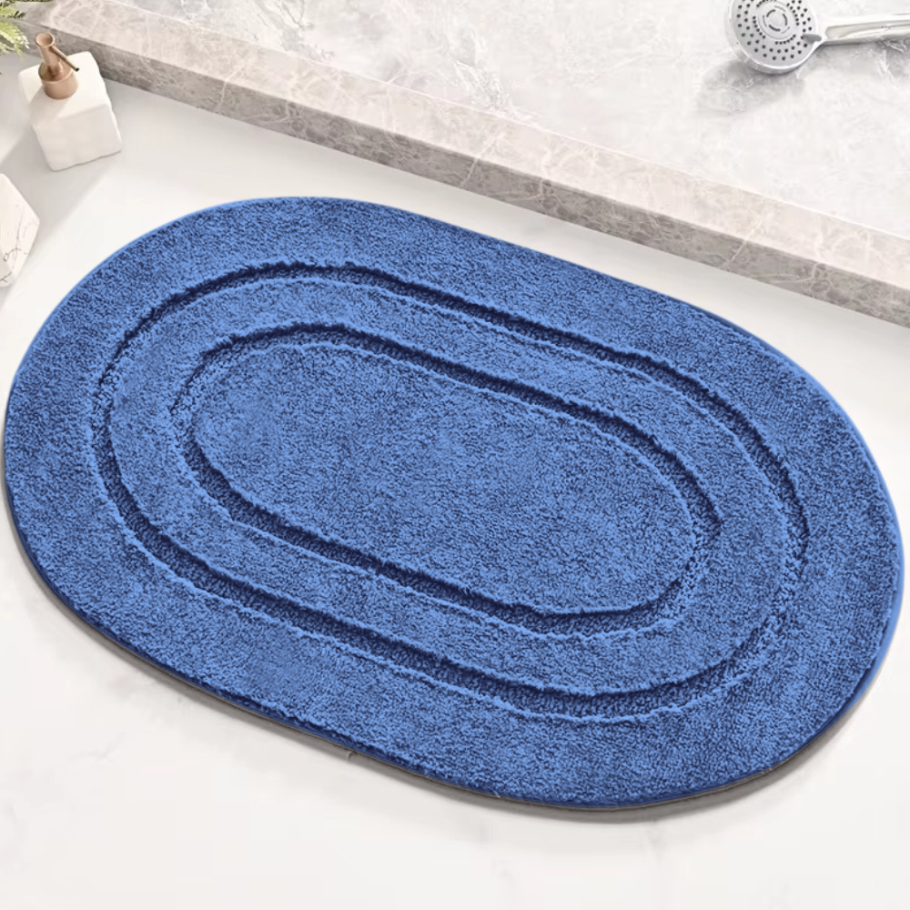 Коврик для ванной комнаты и душа для ног микрофибра антискользящий овальный 50х80 см Синий