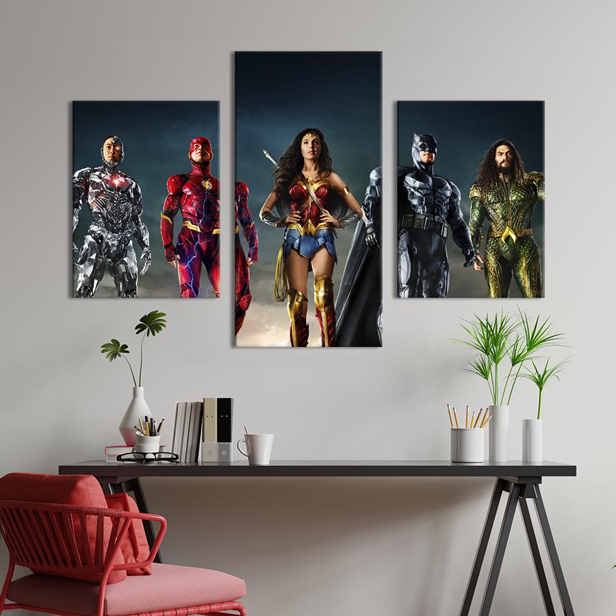 Картина на холсте триптих Лига Справедливости DC Comics 141x90 см (1494-32)