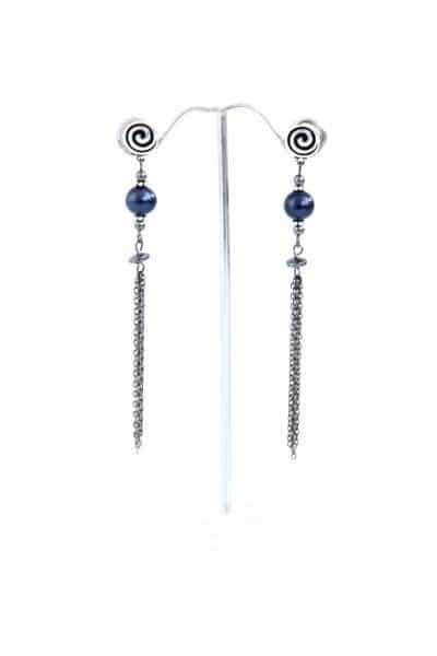 Серьги-цепочки серебро с натуральным жемчугом Оливия ручная работа (ER-0039)