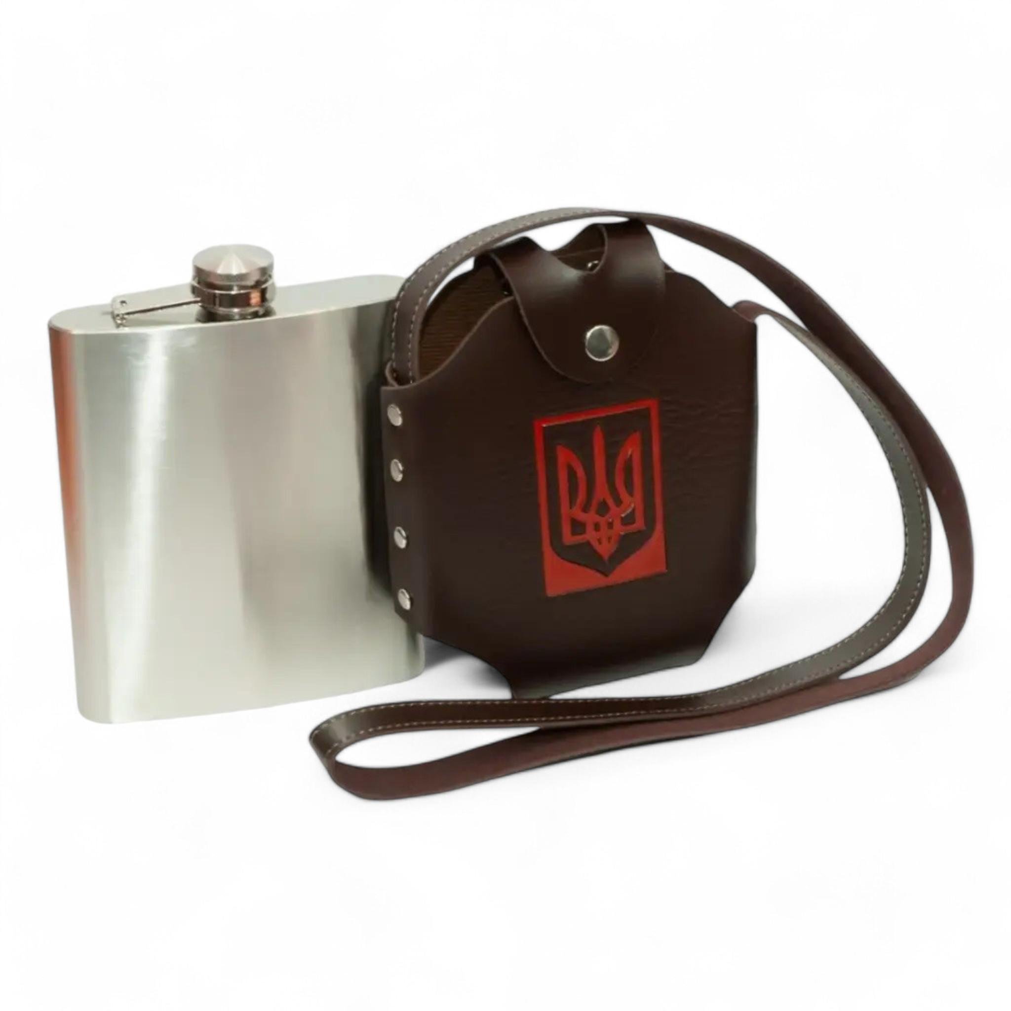 Фляга Hip Flask Герб Украины в чехле 18 oz 532 мл из нержавеющей стали (F_F1-56)