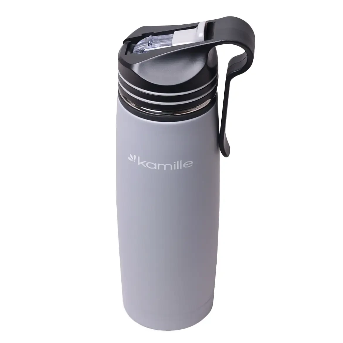 Термос-бутылка Kamille 500 мл из нержавеющей стали с трубочкой и клипсой Серый (KM-2058)