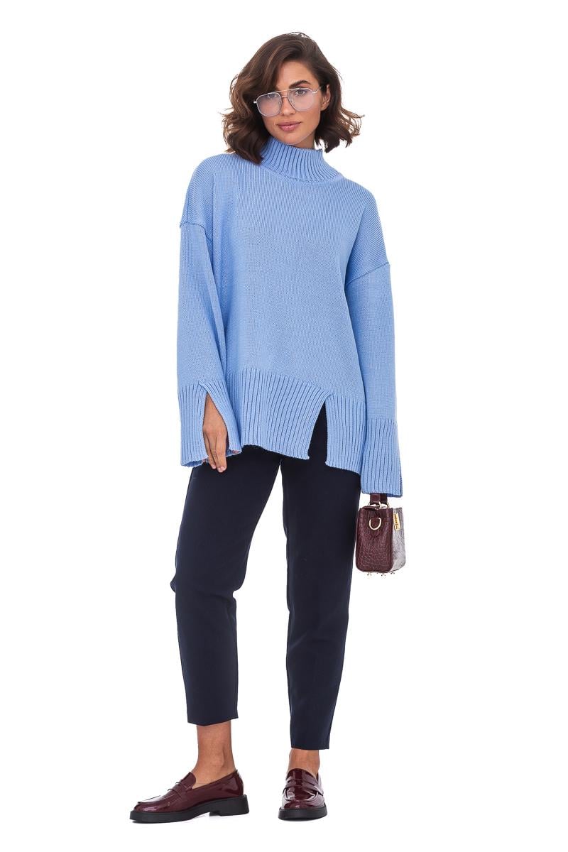 Свитер вязаный SVTR с разрезами р. 44-52 Голубой (555) - фото 5