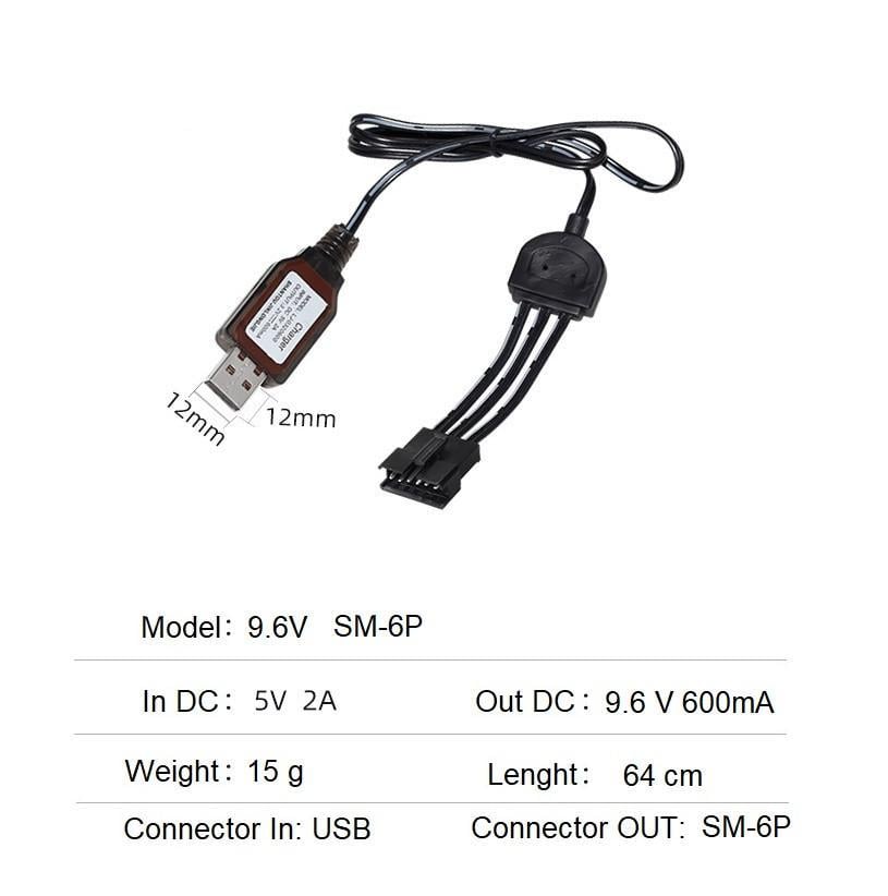 Зарядное устройство для аккумулятора радиоуправляемой модели Li-Po Li-ion USB 9,6V 600 mAh SM 6P - фото 2