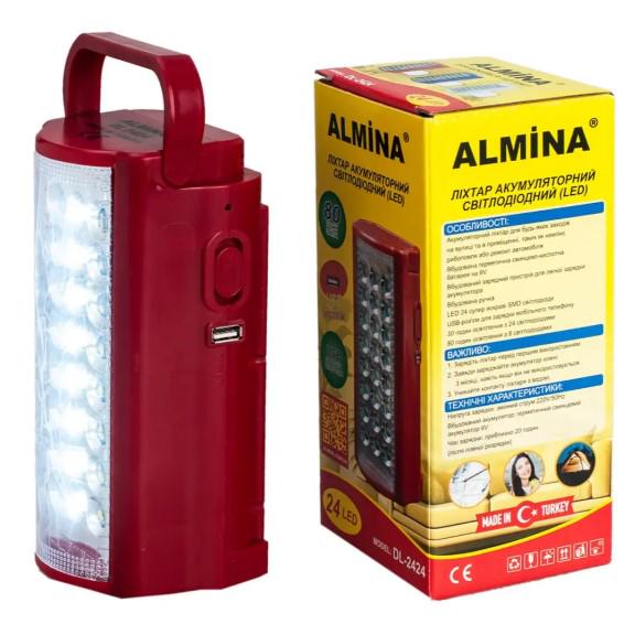 Аккумуляторный фонарь ALMINA DL-2424 24 LED с павербанком Красный (32624523523) - фото 2
