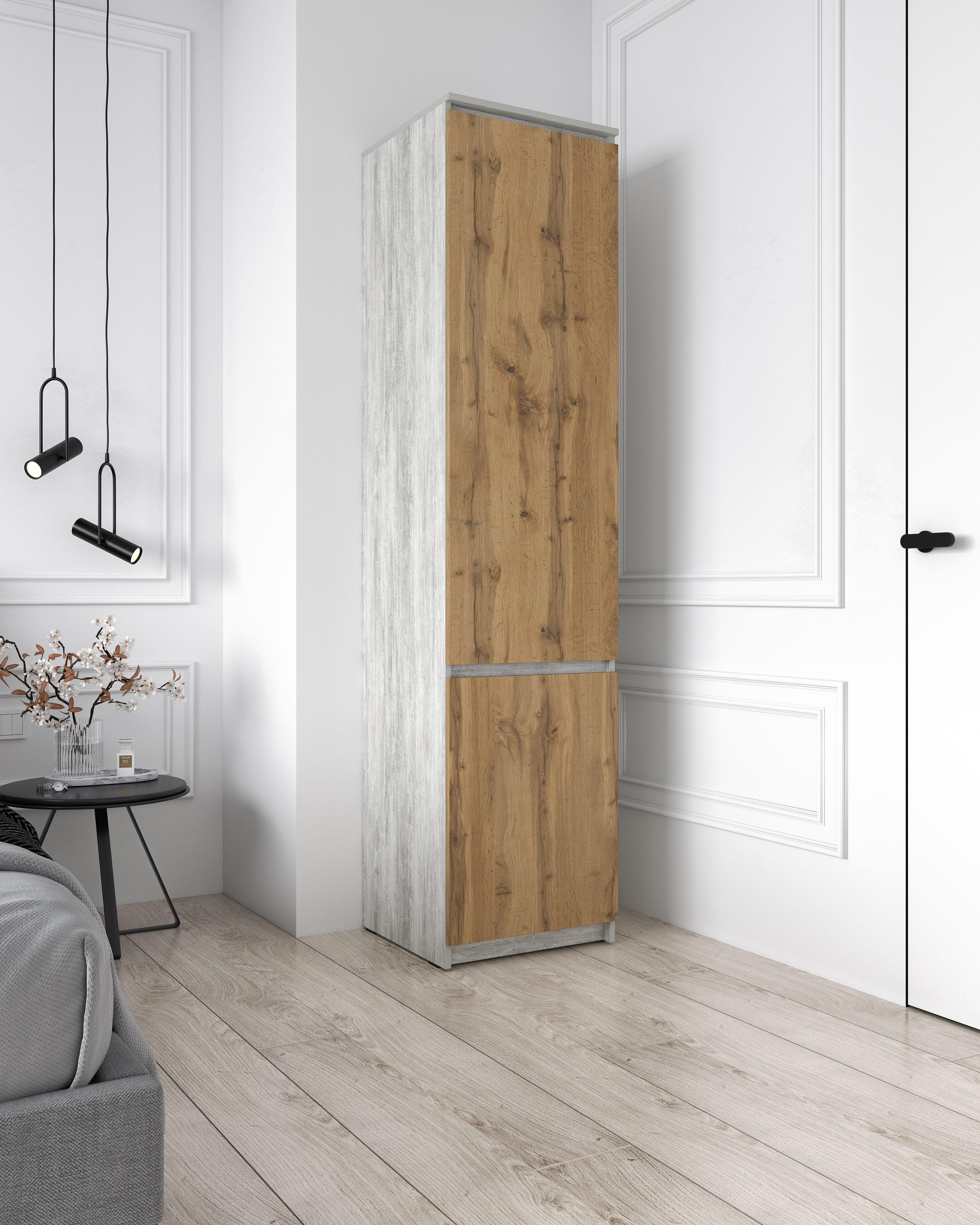 Шкаф-пенал Moreli T-217 с полками для одежды Бетон/Аппалачи