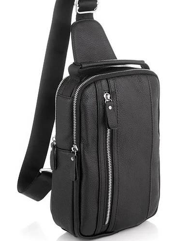 Чоловіча сумка-слінг Tiding Bag на два відділення з натуральної шкіри Чорний (MK56382)