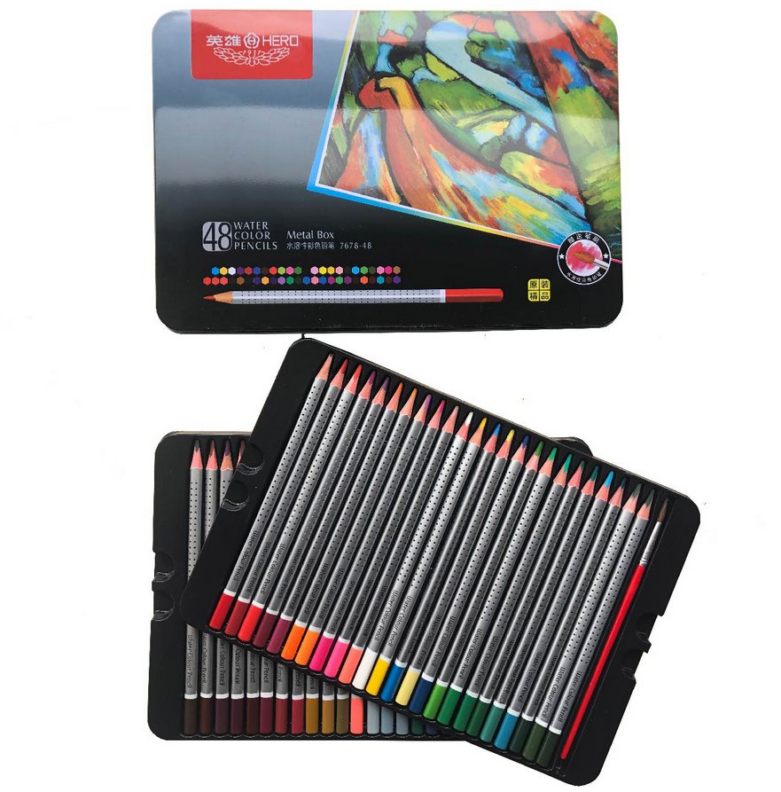 Набір акварельних олівців HERO 48 шт. в металевій коробці - фото 5