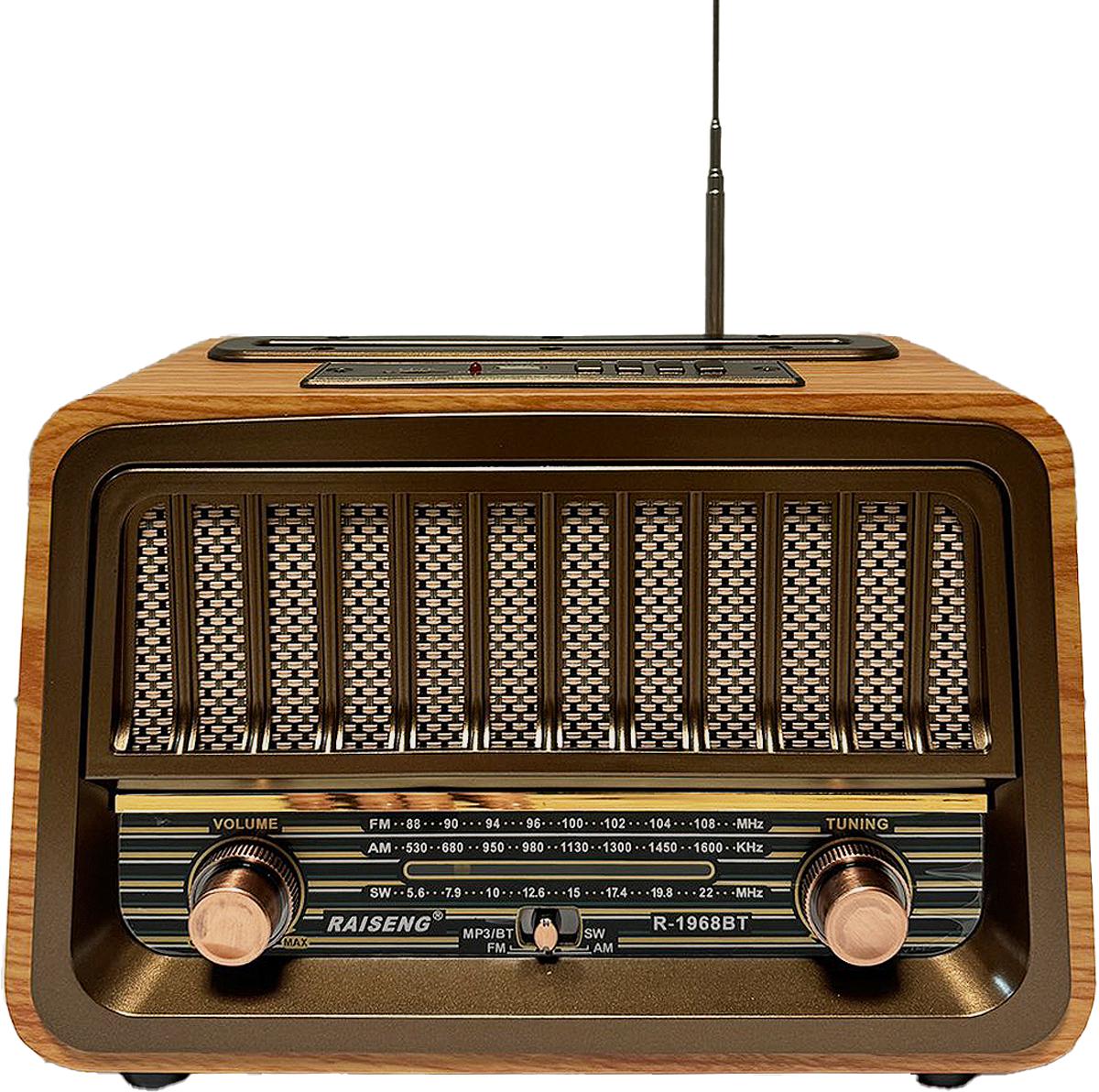 Радіоприймачі вінтажний RAISENG R-1969BT Ретро AM/FM/SW Bluetooth USB-зарядка та акумулятор Brown Wood (24086770)