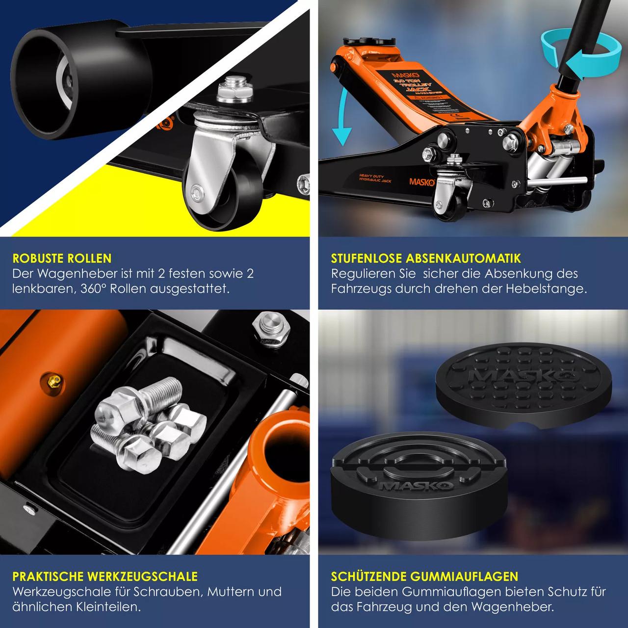 Домкрат гидравлический автомобильный MASKO с маневровым домкратом 3 т Оранжевый - фото 7