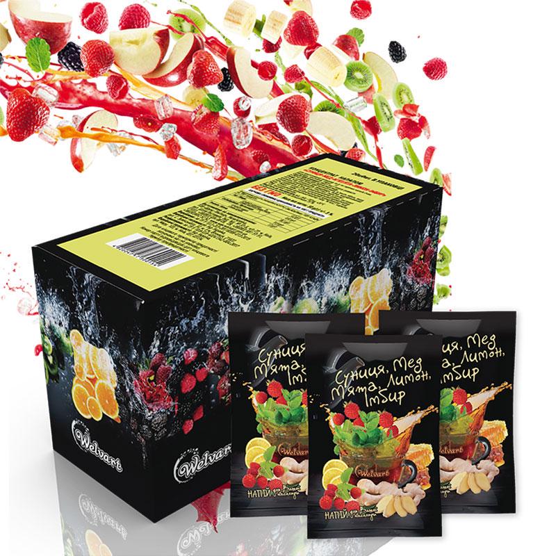 Чай Welvart Земляника/мед/мята/лимон и имбирь концентрат напитка 50 г (50606943274) - фото 2