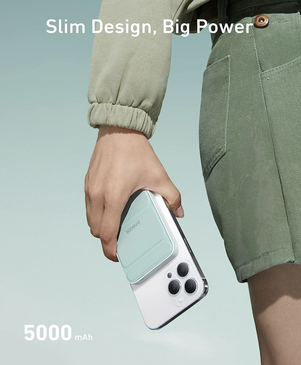 Повербанк з підставкою Anker 622 Magnetic Magsafe iPhone 16/16 Pro/16 Pro Max iPhone 15/14/13/12 Series 5000 mAh Green (2083974091) - фото 4