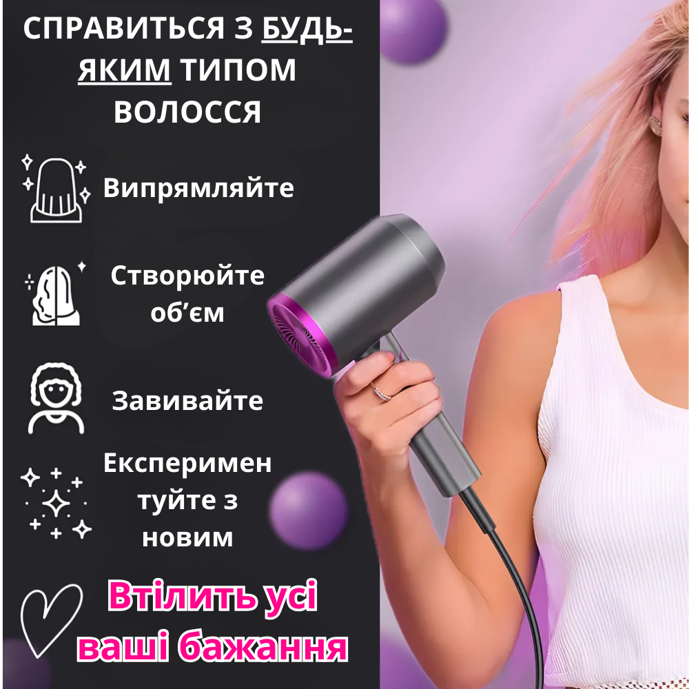 Фен для волосся Hoco з іонізацією та регулюванням температури 1600 Вт Сірий (HP13-Plus) - фото 14