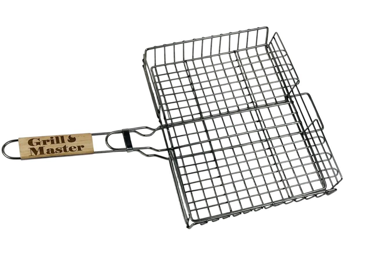 Решетка для гриля GrillMaster RK-1102 из нержавеющей стали 30х25 см с деревянной ручкой Серебристый (10-164-RK-1102)