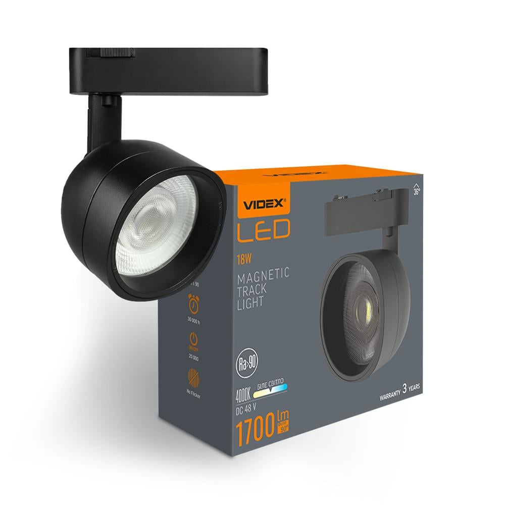 Светильник магнитный трековый Videx LA78B 18W 4000K 48V Black (11476)