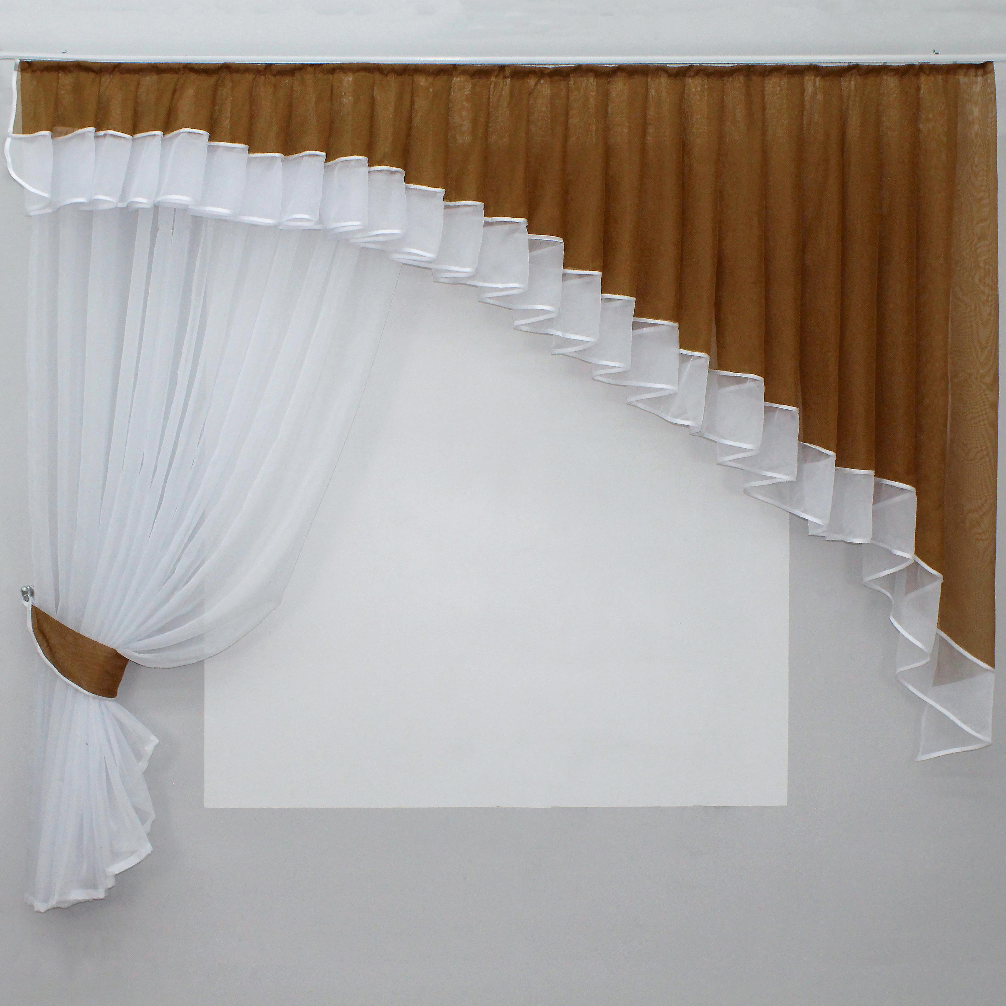 Штора с ламбрекеном VR-Textil № 062к 200х170 см Коричневый/Белый (50-452) Штора с ламбрекеном VR-Textil № 062к 200х170 см Коричневый/Белый (50-452)