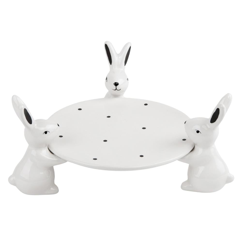 Подставка для десертов Кролики керамическая 18 см Белый (300128)