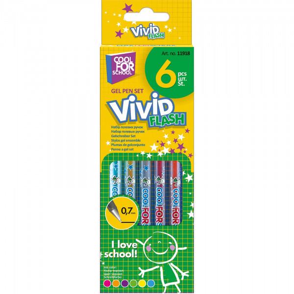 Набор ручек гелевых Cool for School Vivid Flash 6 шт неон - фото 1