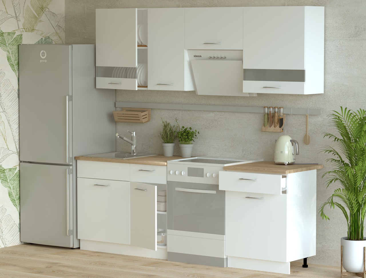 Кухня модульна Лея DRS-011322 220х60х250 см Белый гладкий/Дуб сонома (80359337) - фото 3 Кухня модульна Лея DRS-011322 220х60х250 см Белый гладкий/Дуб сонома (80359337) - фото 3