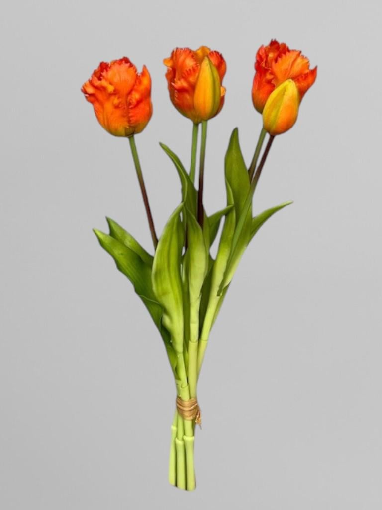 Букет искусственных латексных вьющихся тюльпанов 5 шт. 40 см Оранжевый (К07051) - фото 2