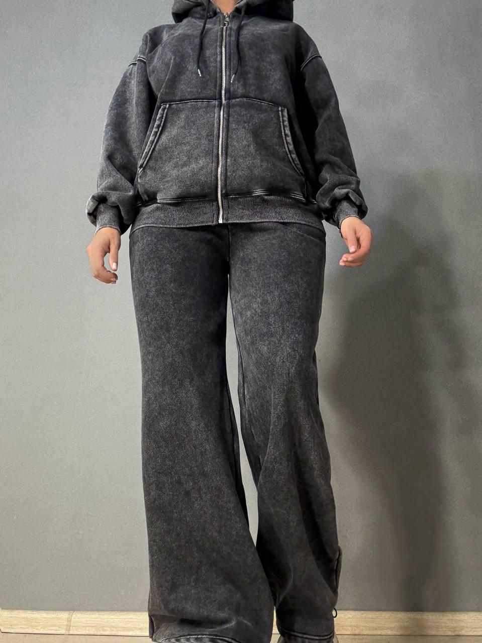 Костюм женский Joy One 2166-11 утепленный вареный худи с брюками палаццо M Черный (5959) - фото 7 Костюм женский Joy One 2166-11 утепленный вареный худи с брюками палаццо M Черный (5959) - фото 7