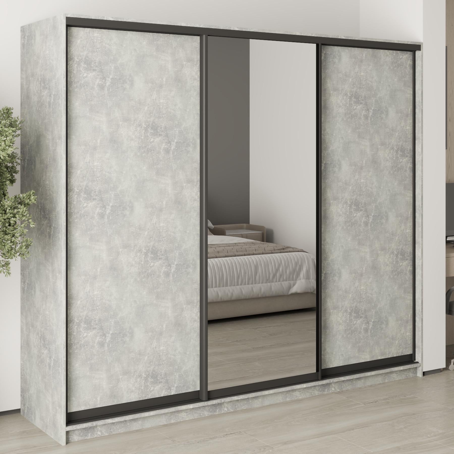 Шкаф-купе трехдверный MebelStar Уни BG 2 ДСП/зеркало 240x60x210 см Бетон (MBS-8004)