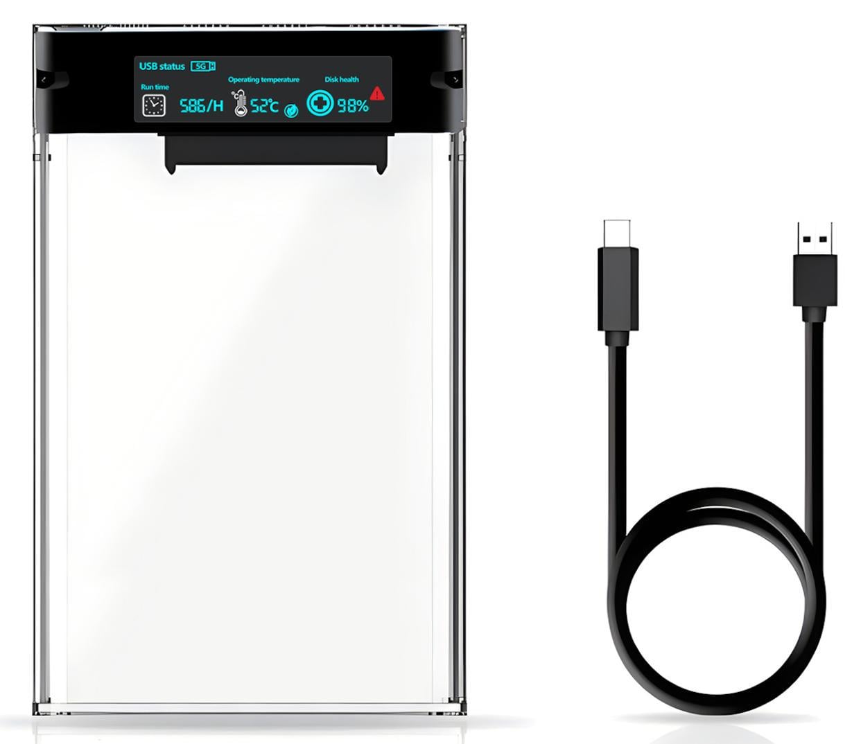 Внешний карман с дисплеем XON MemoryCase для 2,5" SATA HDD/SSD USB 3.1 Type-C Прозрачный (XHC2C13S21PT 2209)