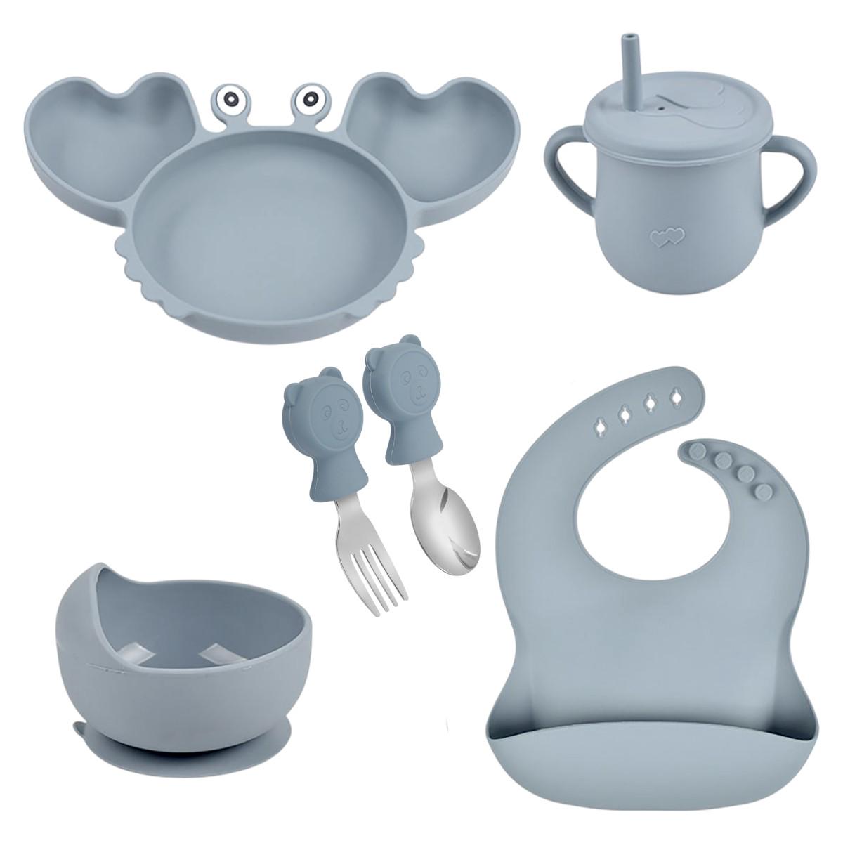Набор посуды для кормления Tableware Set Крабик детский силиконовый 6 предметов (MA-4908) - фото 1