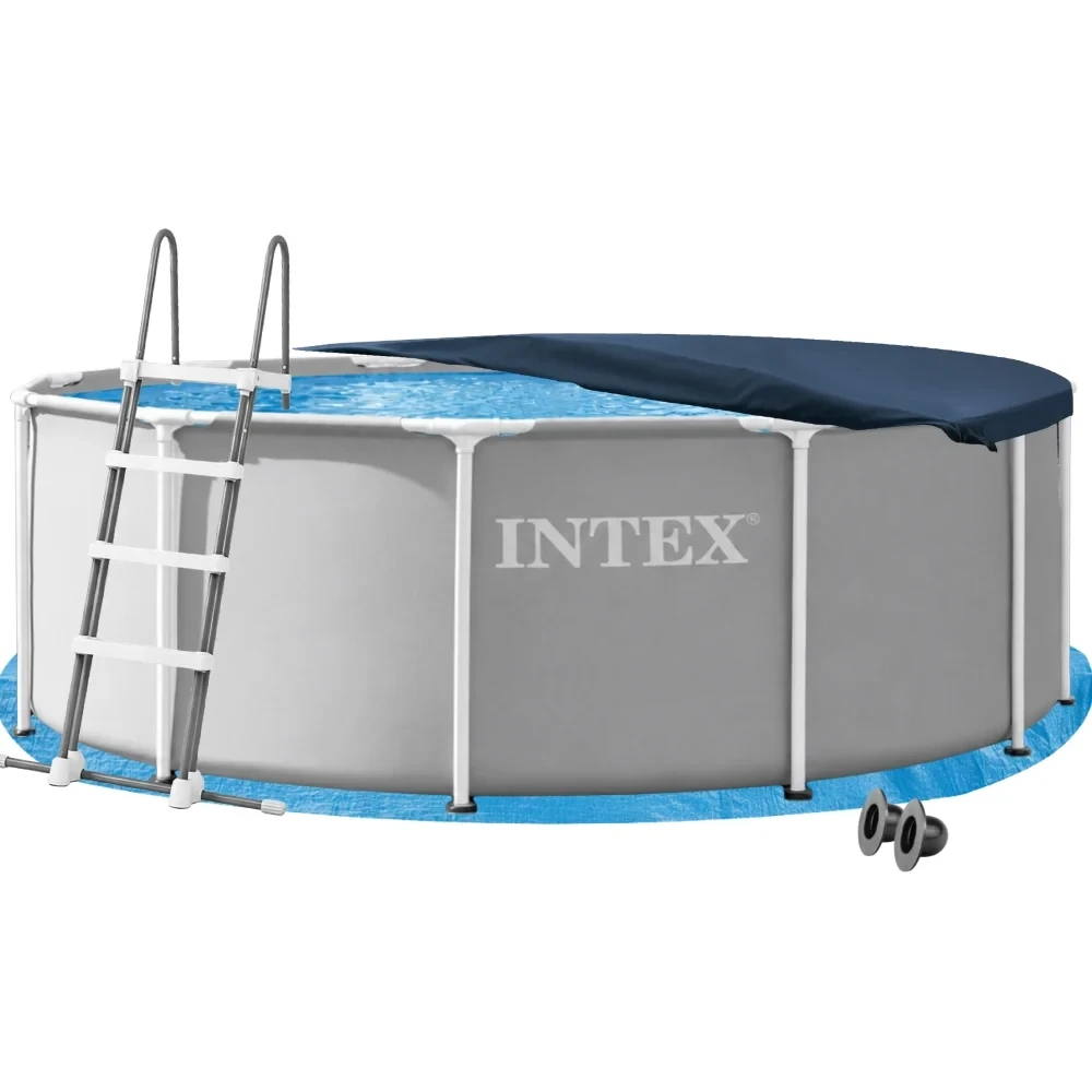 Бассейн каркасный глубокий Intex 26718FR 4в1 набор с стремянкой тентом и подстилкой 366х122 см Синий (147-9-26718FR-4)