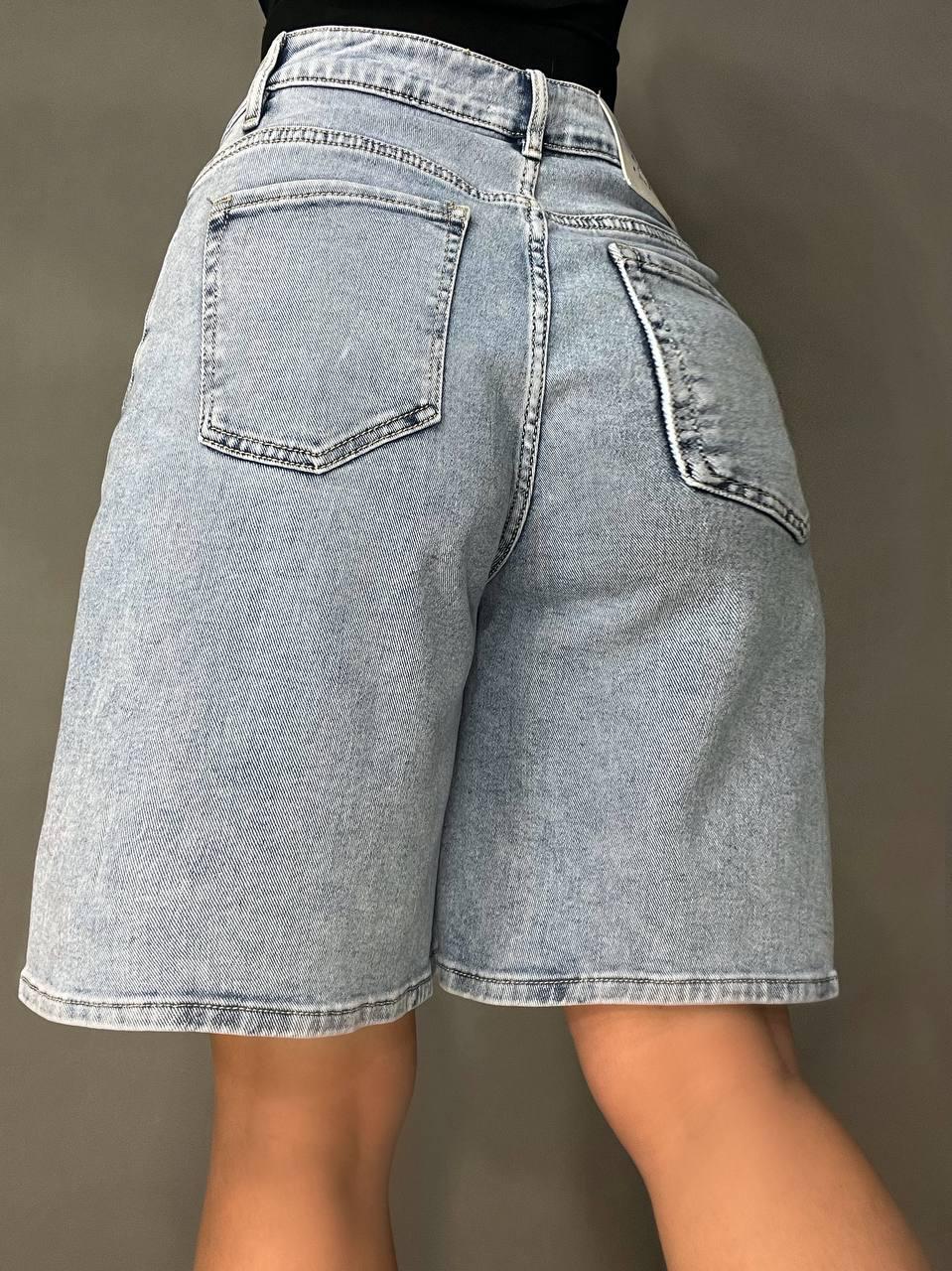 Шорты женские джинсовые Liana 4-015 бермуды высокая посадка большие размеры стрейч р. 30 Голубой (4037) - фото 7 Шорты женские джинсовые Liana 4-015 бермуды высокая посадка большие размеры стрейч р. 30 Голубой (4037) - фото 7