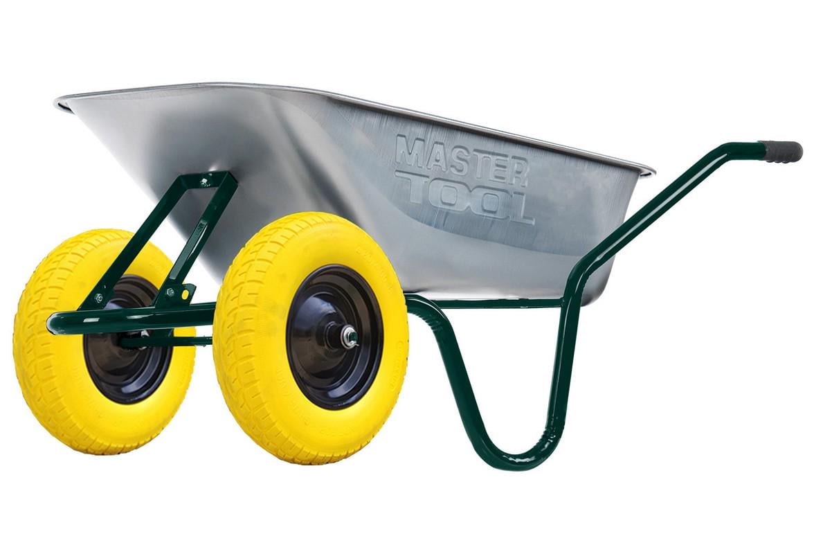 Тачка садово-строительная MasterTool D-12 двухколесная 100 л/200 кг колесо полиуретановое PU 4,0х8/40 см подшипник.