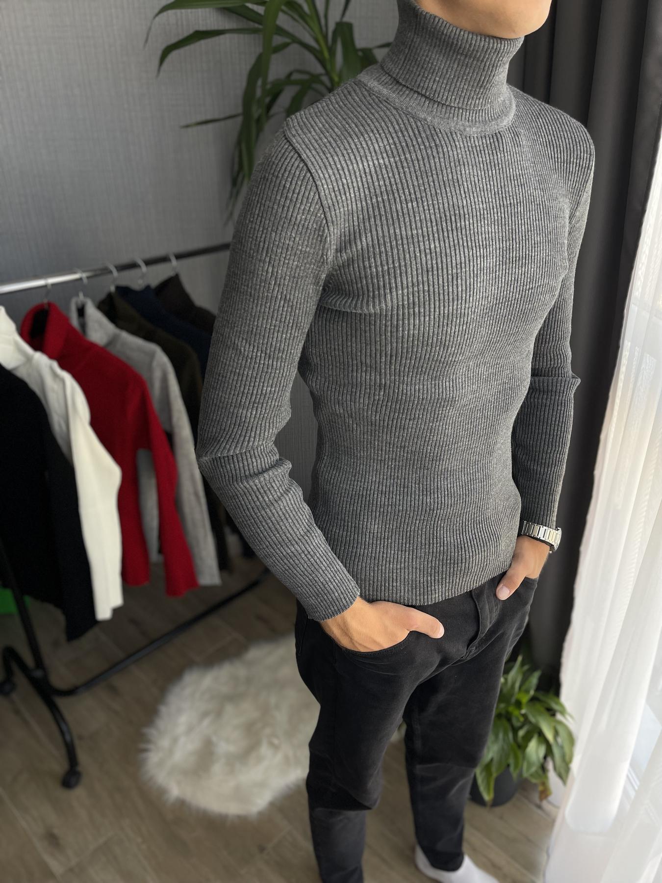 Гольф мужской с высокой горловиной в рубчик L Графит (26535/2/2) - фото 3 Гольф мужской с высокой горловиной в рубчик L Графит (26535/2/2) - фото 3