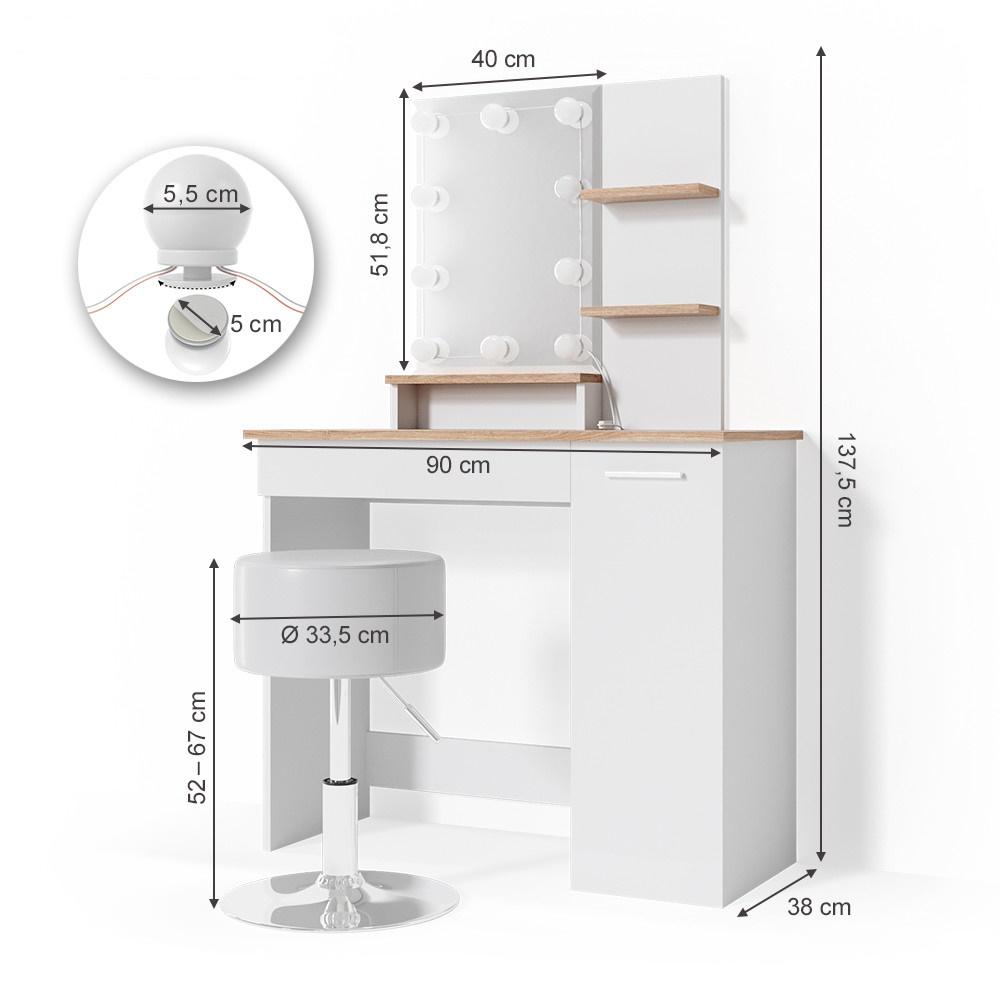 Туалетный столик с лампами Julia и стул хоккер Белый/Сонома - фото 6 Туалетный столик с лампами Julia и стул хоккер Белый/Сонома - фото 6