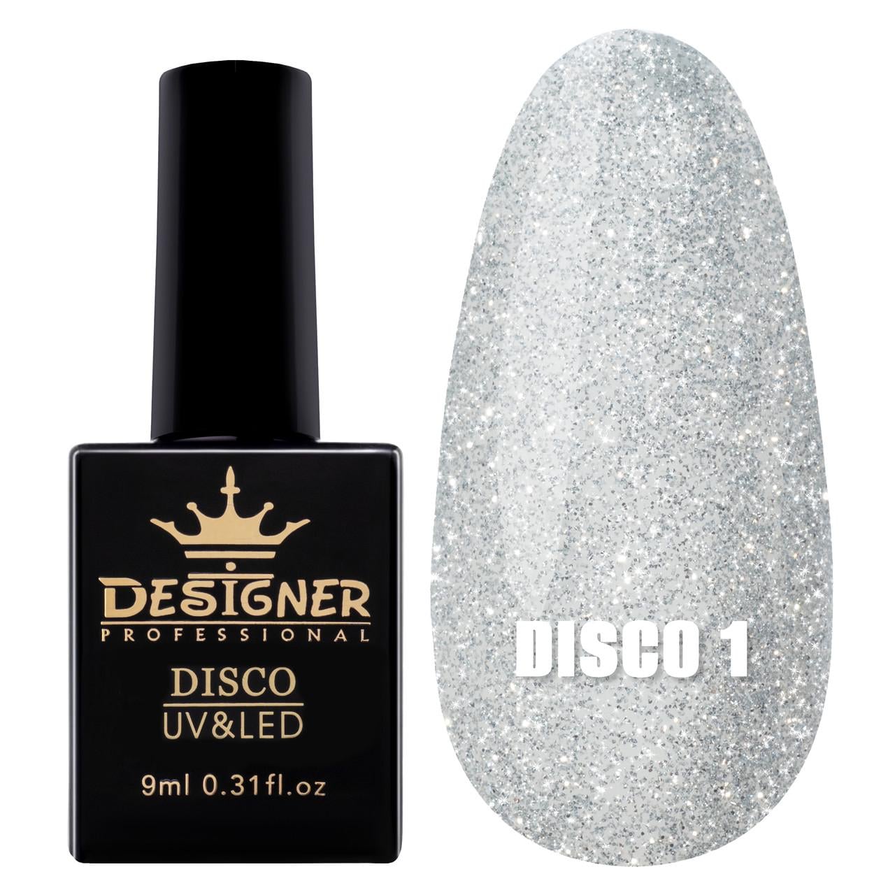 Гель-лак светоотражающий Disco Gel Polish Дизайнер для ногтей с блестками 9 мл Серебристый №1