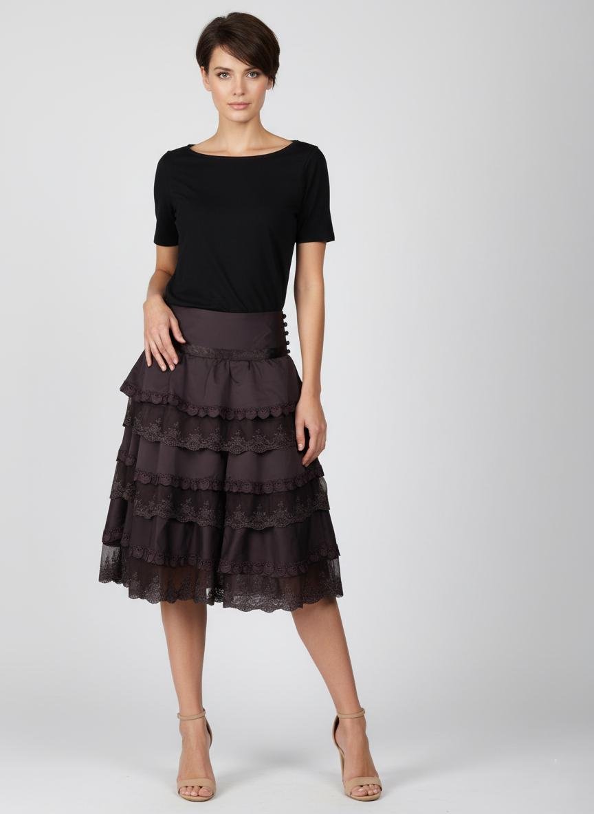 Юбка миди атласная Tianqi&tianqi M-15-1 с кружевом р. 44 Коричневый (17852445)