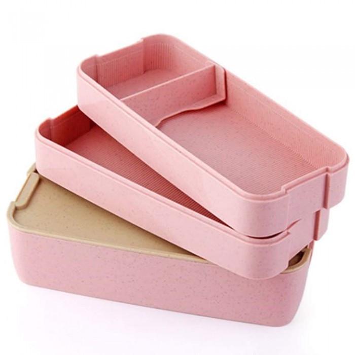 Эко ланч-бокс Lunch Box 900 мл с ложкой и вилкой Розовый (401468) - фото 3