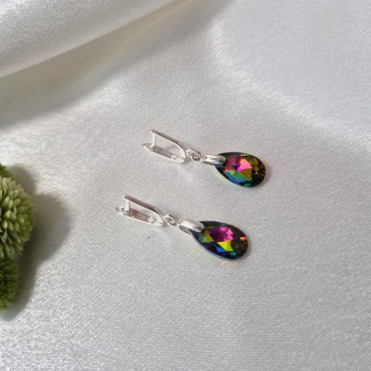 Сережки крапельки з каменями сваровськи срібло 925 проби 3,80 г (56106-16) - фото 4