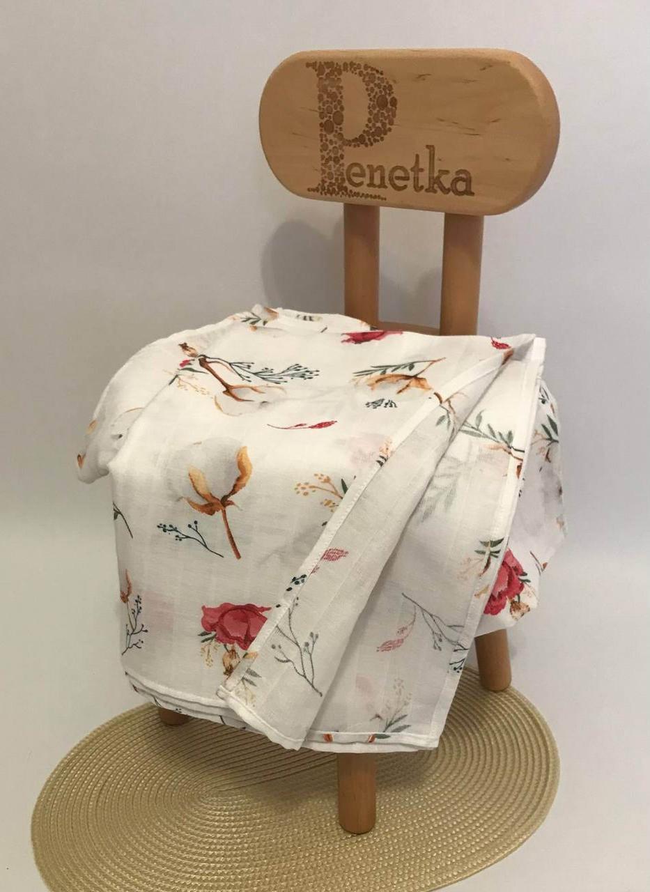 Пеленка Penetka Цветки хлопка муслиновая двухслойная 100x80 см (6490.100.80.205)