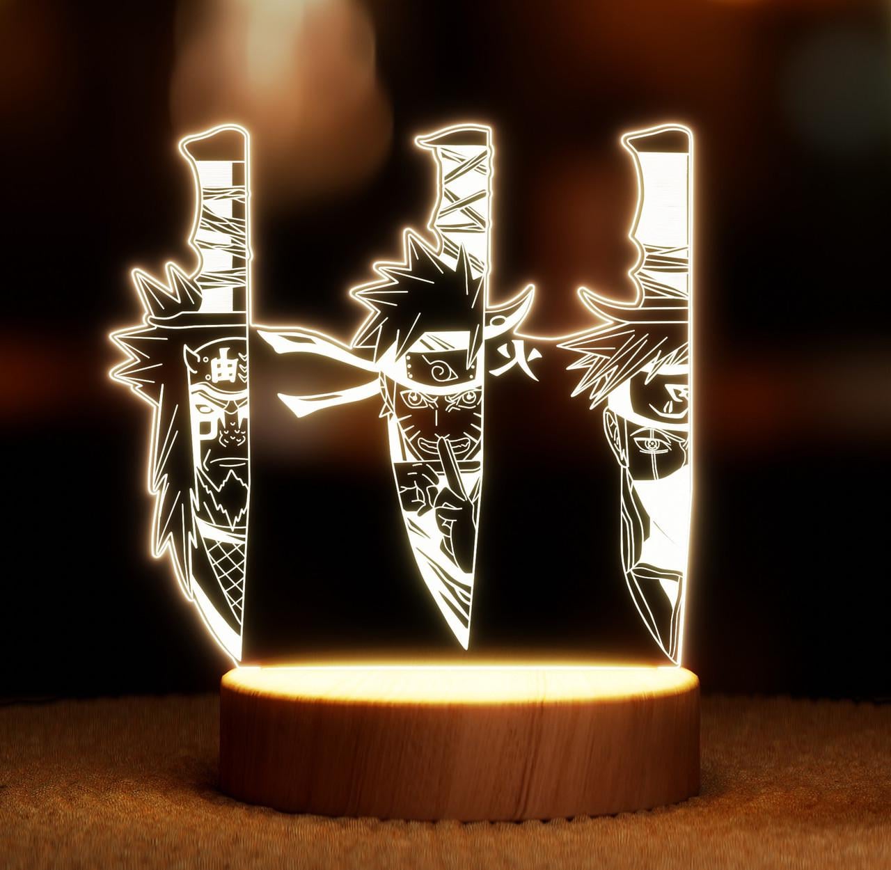 Ночник-светильник Lampic Наруто Три ножа USB дерево/акрил 20х17 см Желтый (32377373)