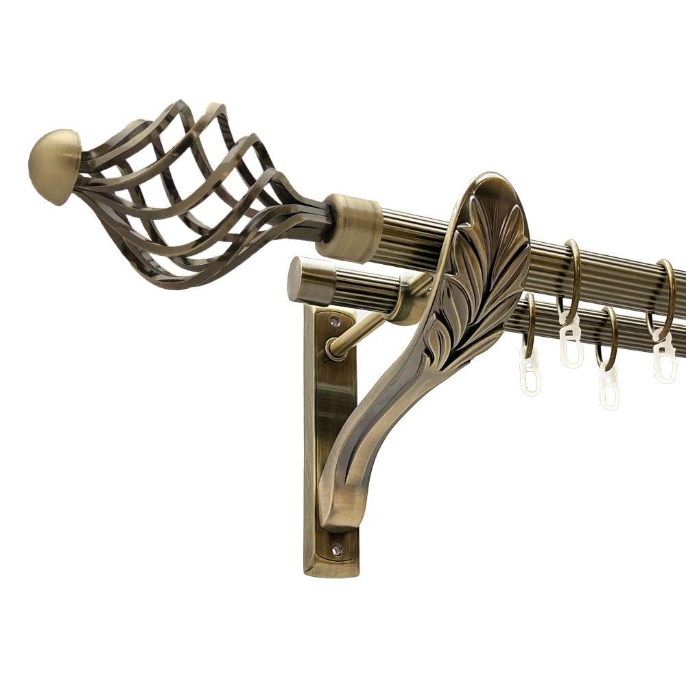 Карниз металлический Orvit Арезо двухрядный ретро рифленая труба/кольцо металлическое Антик 25/19 мм 300 см (00-00016493)