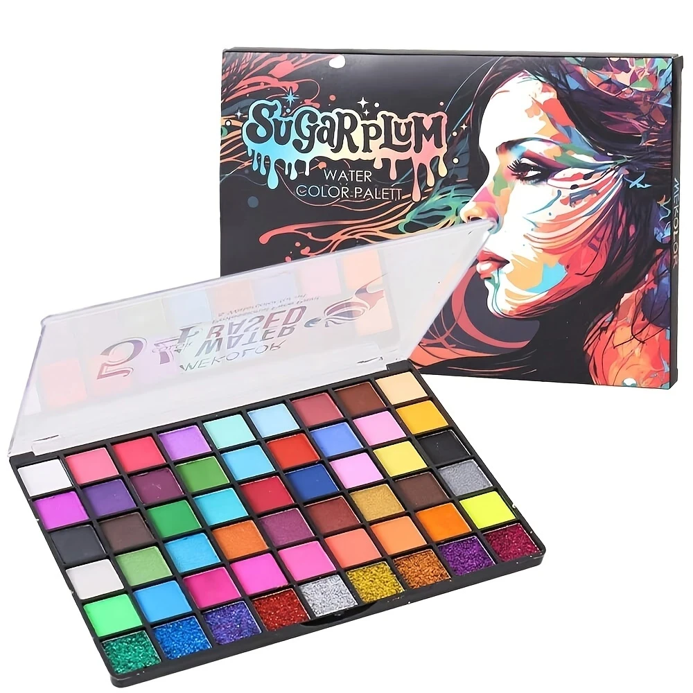 Набор прессованных пигментов 54 цвета для аквагрима и боди-арта с глиттером Mekolor (2642522790)
