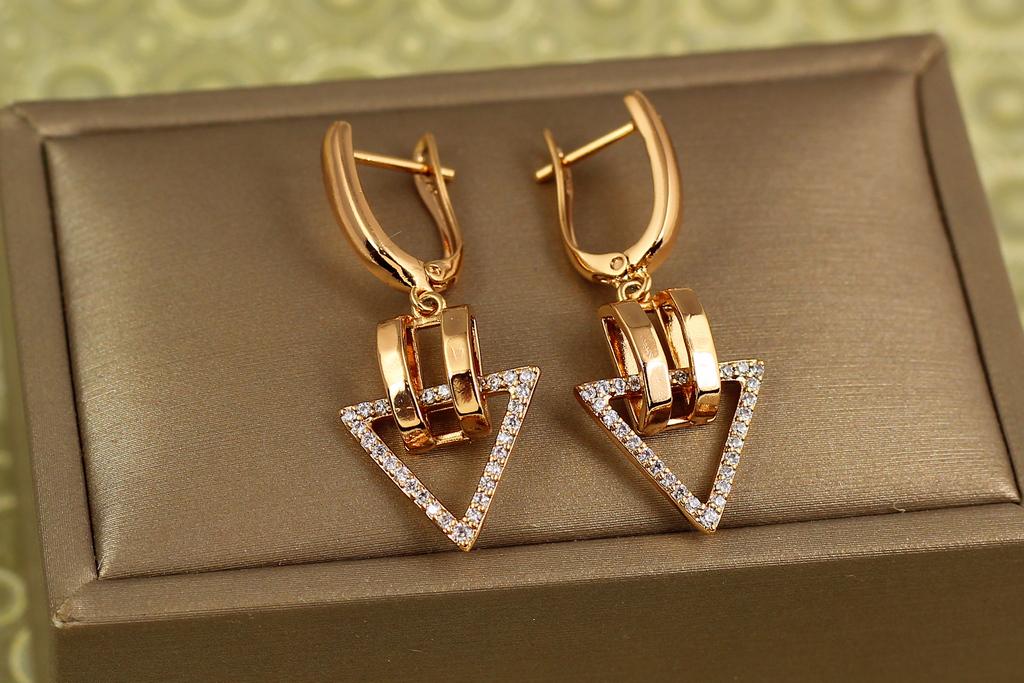 Серьги подвески Xuping Jewelry Треугольник стиля 3,6 см Золотистый (31214119)