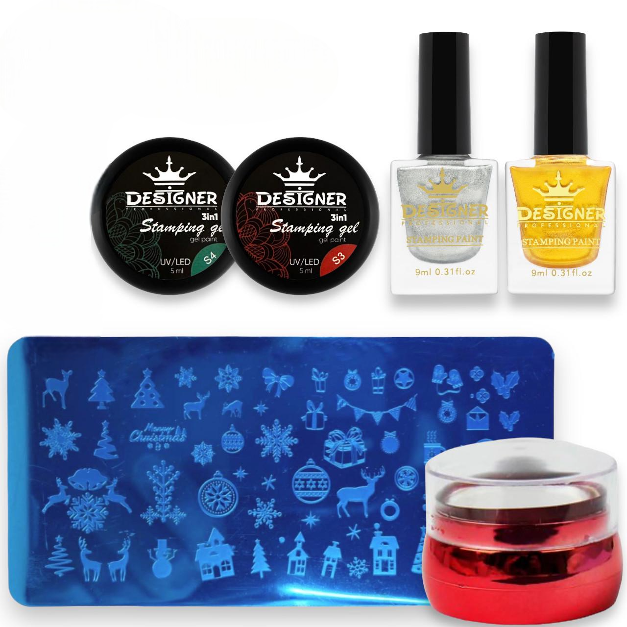 Набір Зимовий для стемпінгу фарба 2 шт./гель 3в1 2 шт./штамп/диск № 6